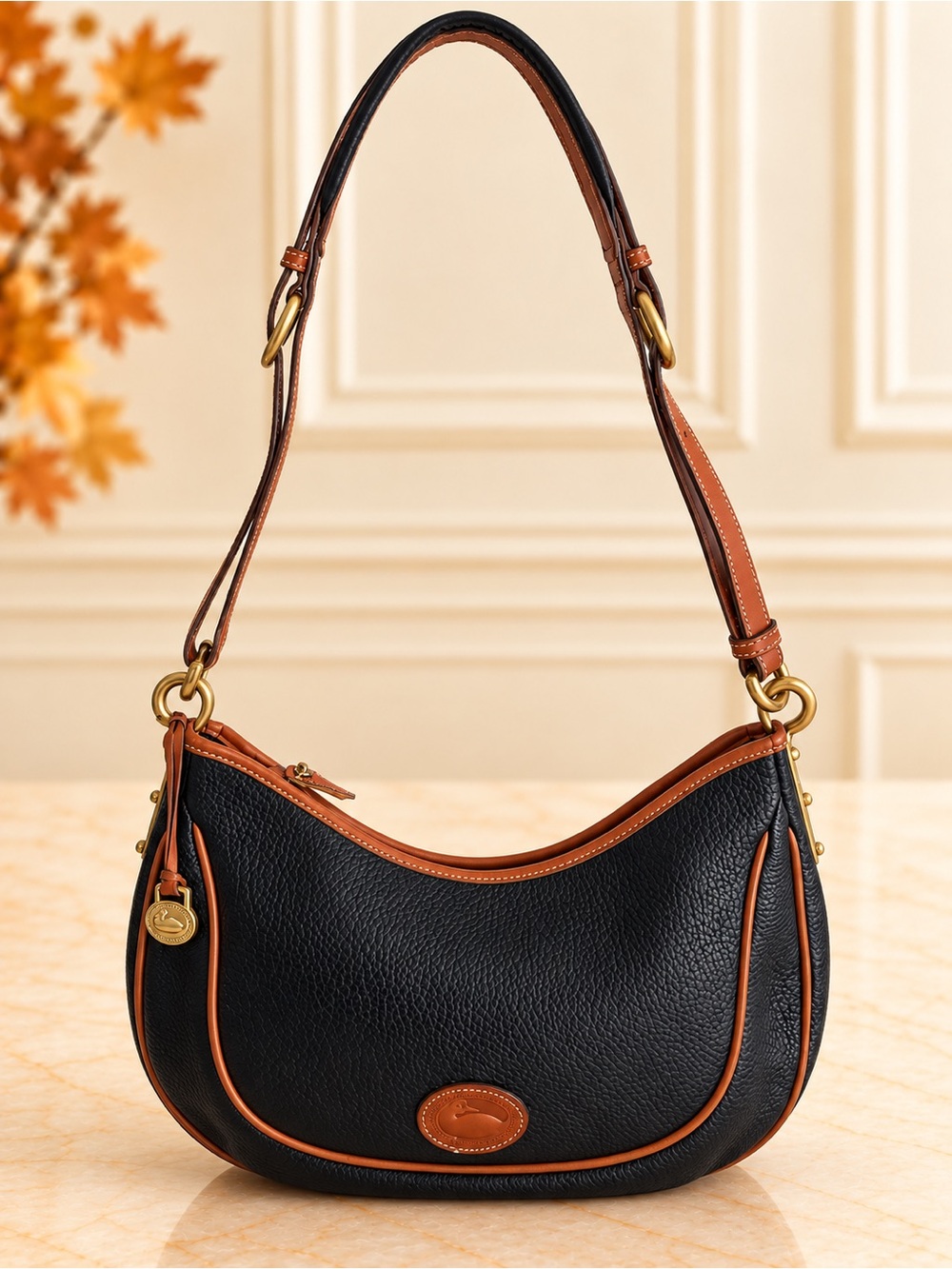 Dooney & Bourke Black Leather Adjustable Strap Shoulder Crossbody Bag